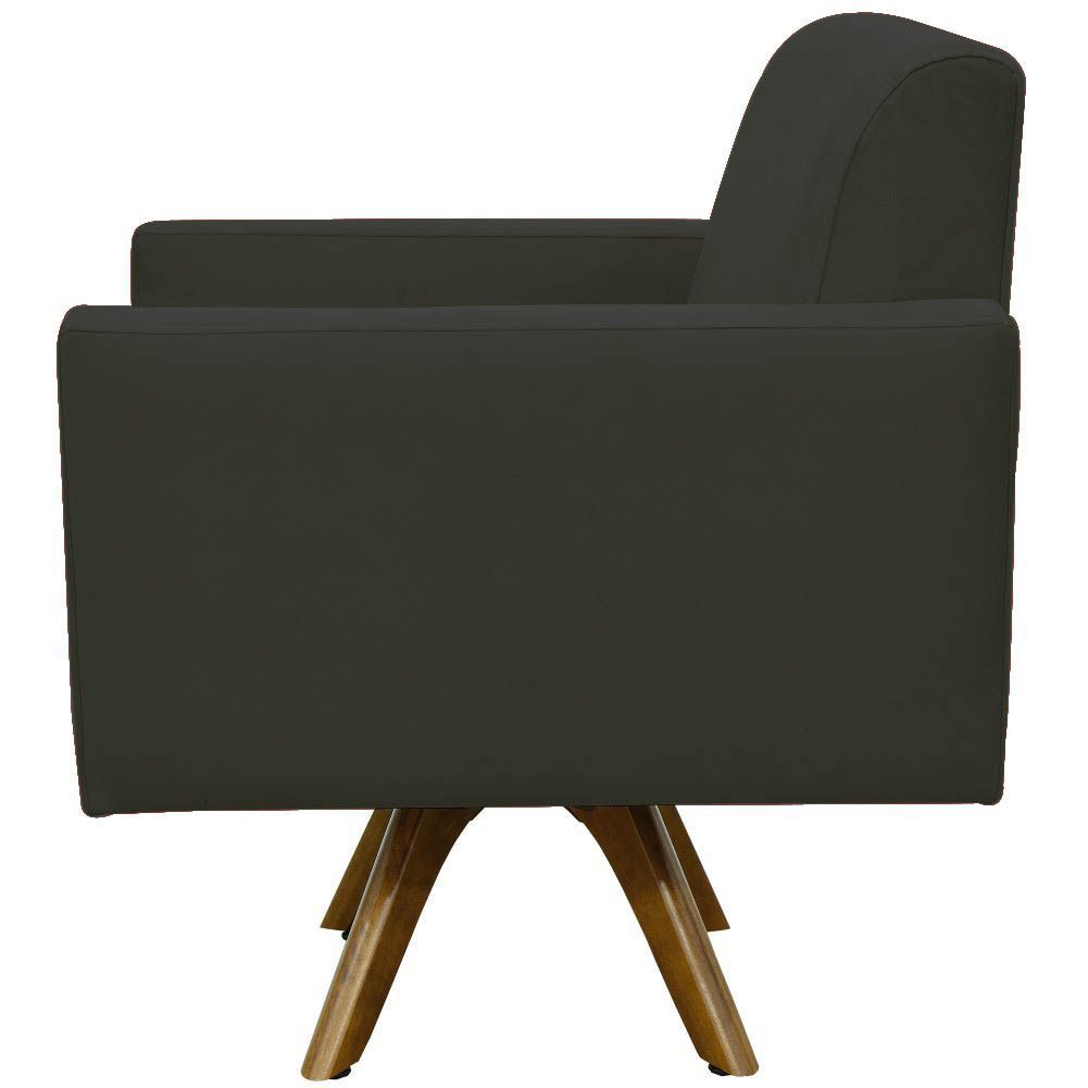Kit 02 Poltronas Decorativas Giratória Sala de Estar Base de Madeira Helô L02 Suede Cinza - Lyam Decor