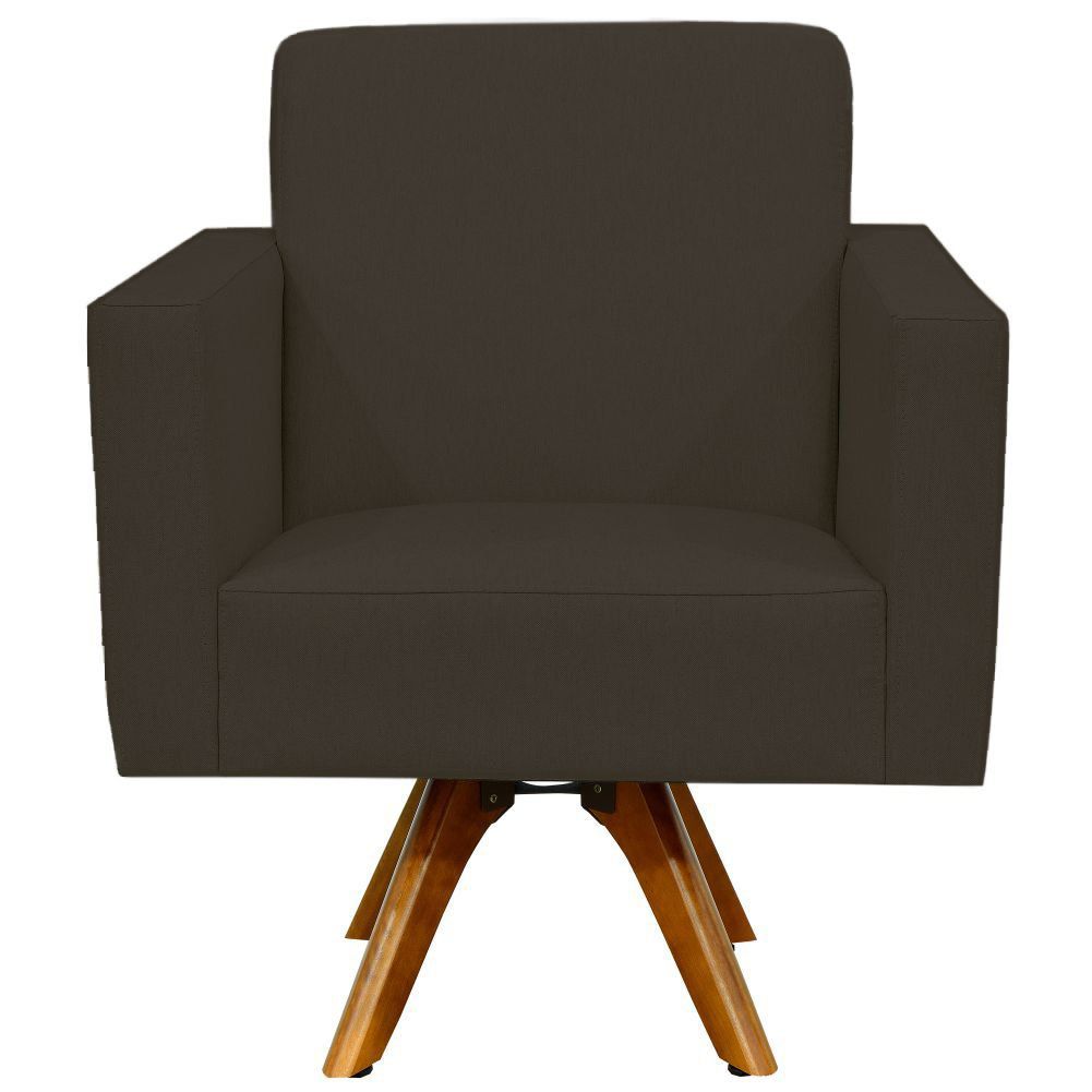 Kit 02 Poltronas Decorativas Giratória Sala de Estar Base de Madeira Helô L02 Suede Marrom - Lyam Decor