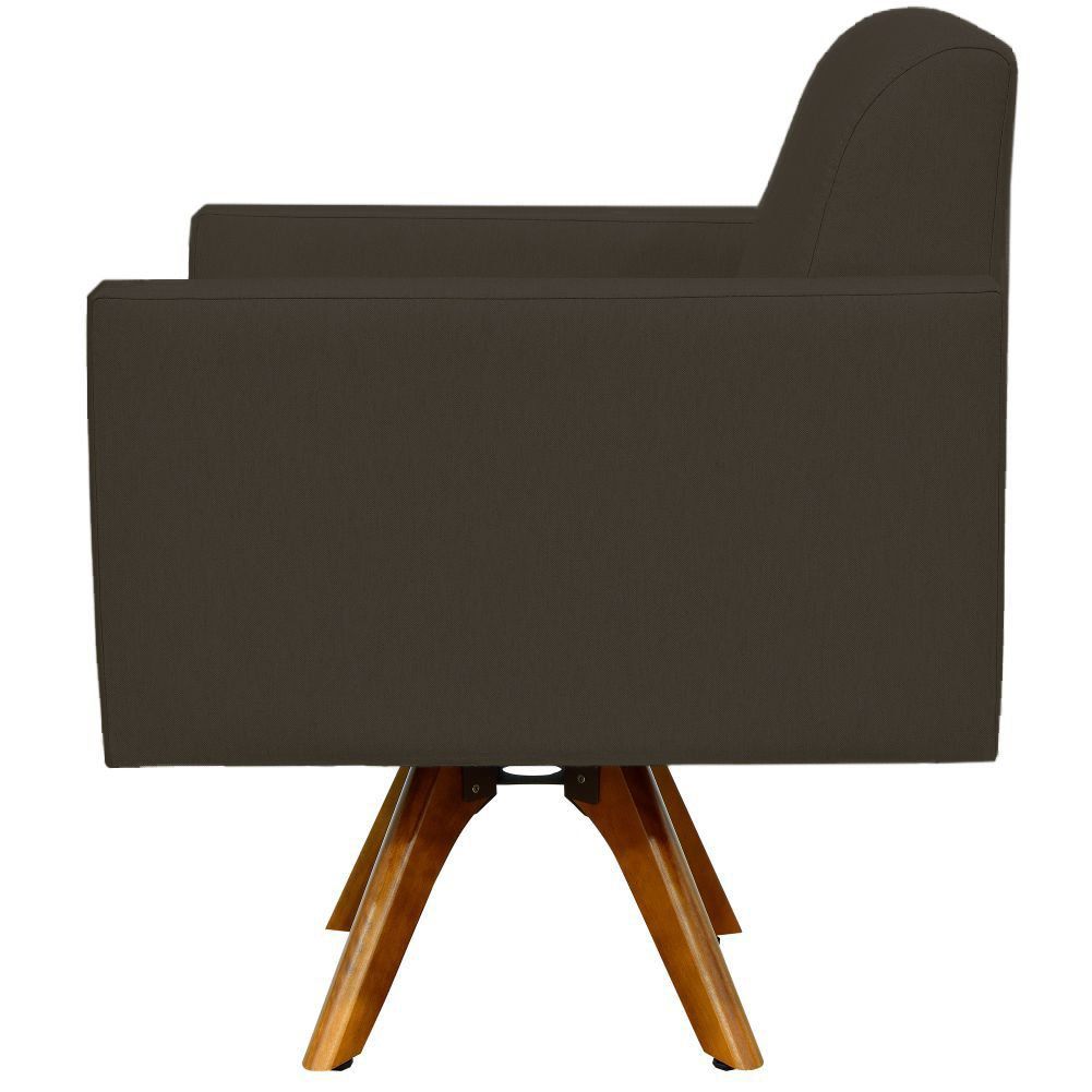 Kit 02 Poltronas Decorativas Giratória Sala de Estar Base de Madeira Helô L02 Suede Marrom - Lyam Decor