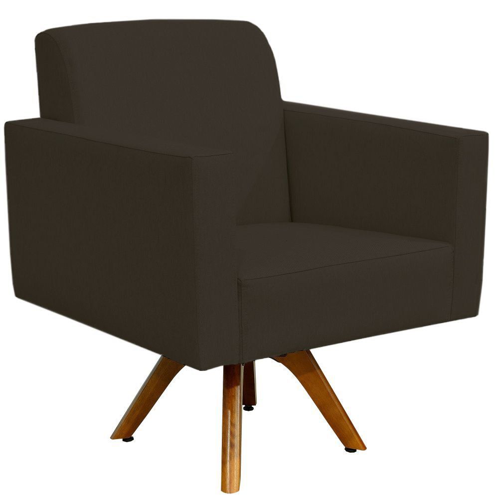 Kit 02 Poltronas Decorativas Giratória Sala de Estar Base de Madeira Helô L02 Suede Marrom - Lyam Decor