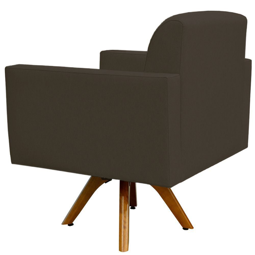Kit 02 Poltronas Decorativas Giratória Sala de Estar Base de Madeira Helô L02 Suede Marrom - Lyam Decor