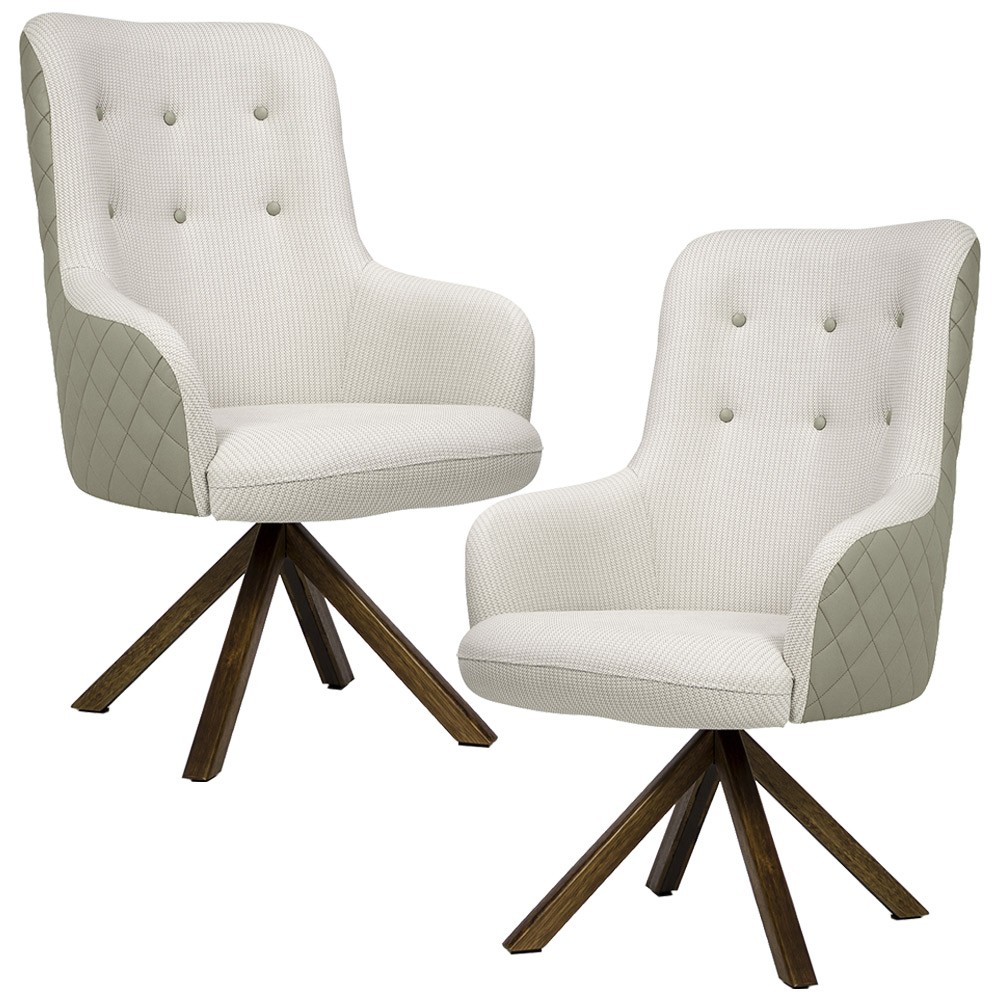 Kit 02 Poltronas Decorativas Giratória de Madeira Valentina D02 Tressê Linho Bege A-41 - Lyam Decor