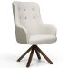 Kit 02 Poltronas Decorativas Giratória de Madeira Valentina D02 Tressê Linho Bege A-41 - Lyam Decor