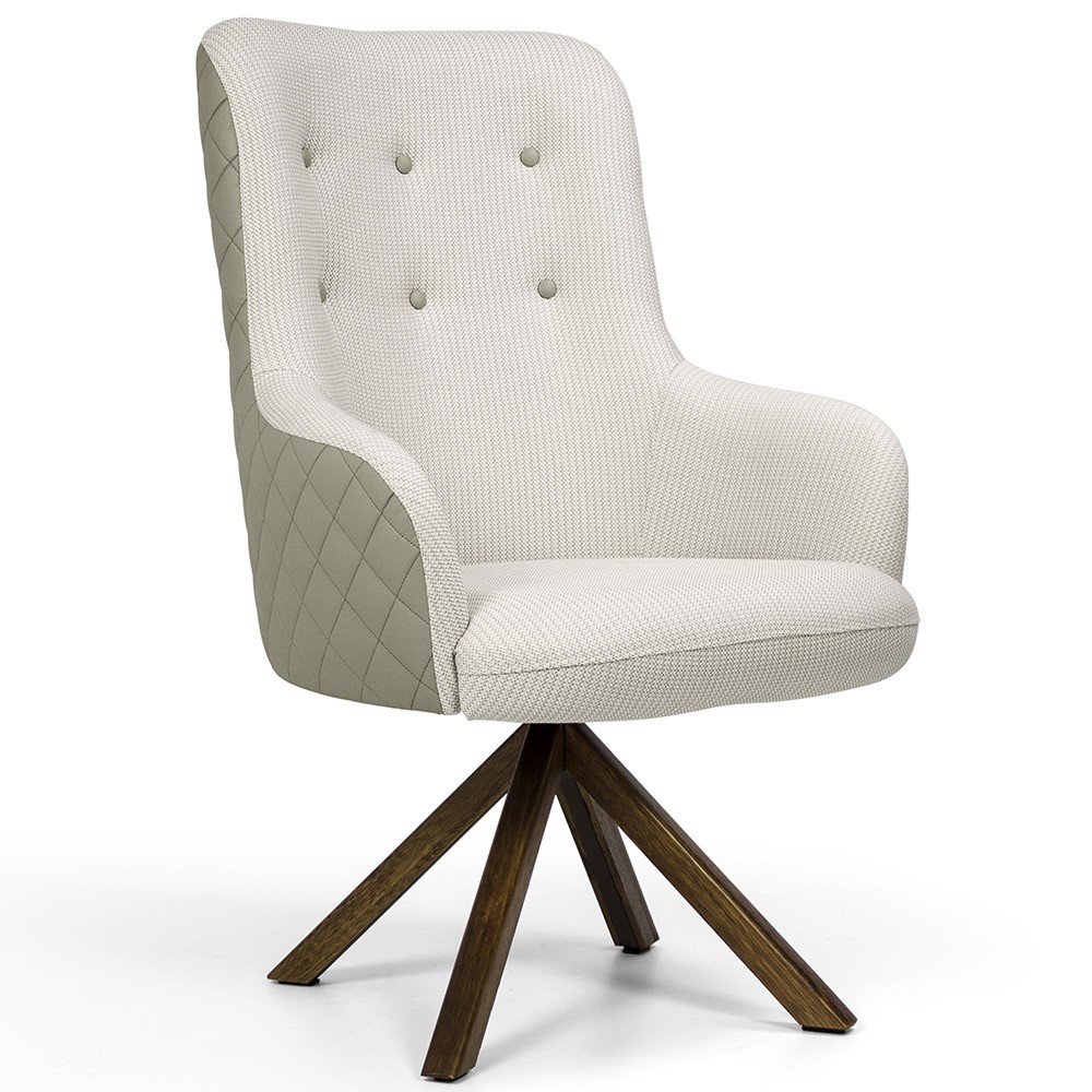 Kit 02 Poltronas Decorativas Giratória de Madeira Valentina D02 Tressê Linho Bege A-41 - Lyam Decor