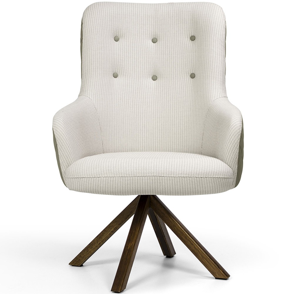 Kit 02 Poltronas Decorativas Giratória de Madeira Valentina D02 Tressê Linho Bege A-41 - Lyam Decor
