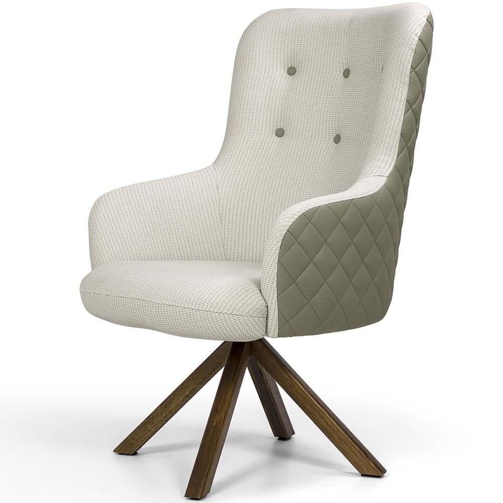 Kit 02 Poltronas Decorativas Giratória de Madeira Valentina D02 Tressê Linho Bege A-41 - Lyam Decor