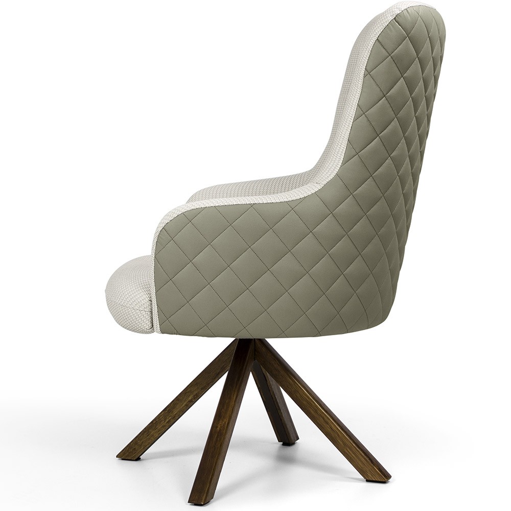 Kit 02 Poltronas Decorativas Giratória de Madeira Valentina D02 Tressê Linho Bege A-41 - Lyam Decor