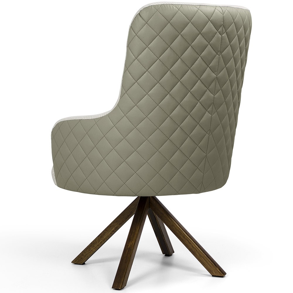 Kit 02 Poltronas Decorativas Giratória de Madeira Valentina D02 Tressê Linho Bege A-41 - Lyam Decor