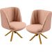 Kit 02 Poltronas Decorativas Munique D02 Base Giratória de Madeira Linho Rosê C-105  - Lyam Decor