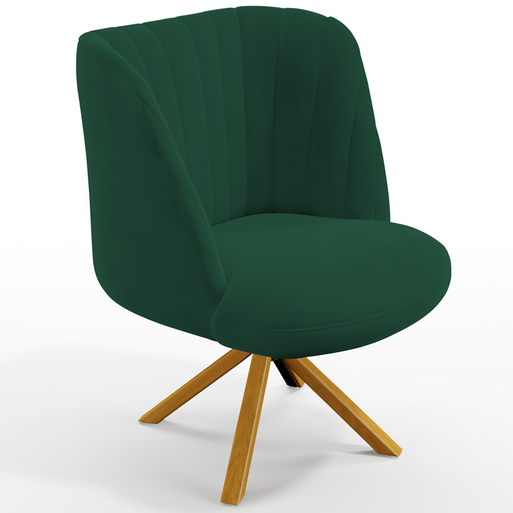 Kit 02 Poltronas Decorativas Munique D02 Base Giratória de Madeira Veludo Verde C-303 - Lyam Decor