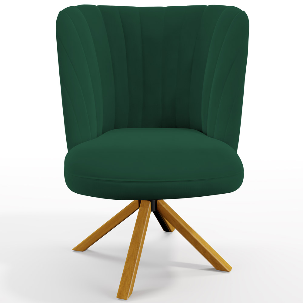 Kit 02 Poltronas Decorativas Munique D02 Base Giratória de Madeira Veludo Verde C-303 - Lyam Decor