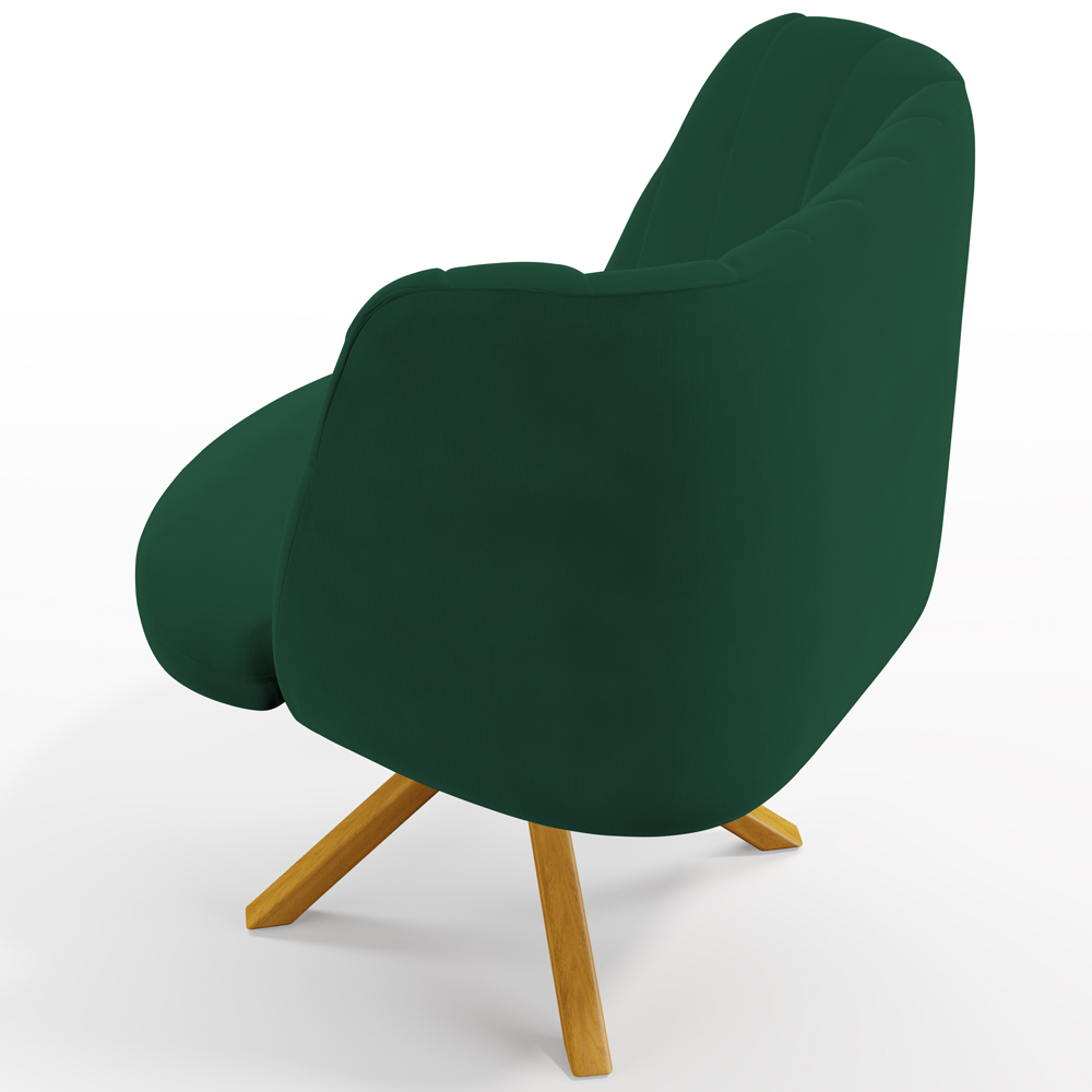 Kit 02 Poltronas Decorativas Munique D02 Base Giratória de Madeira Veludo Verde C-303 - Lyam Decor