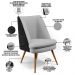 Kit 02 Poltronas Decorativas Pérsia  Pés Palito D02 Linho Cinza D-315 Corano Preto B-97 - Lyam Decor