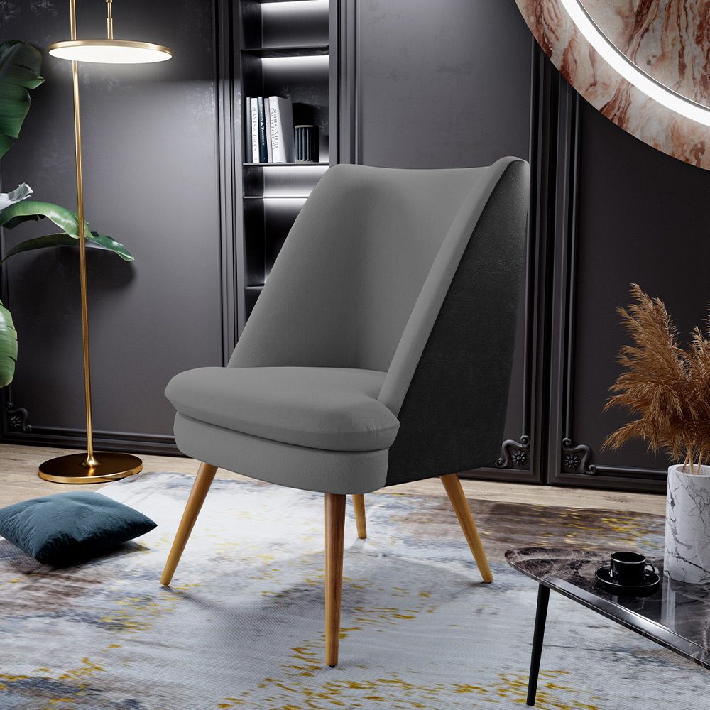 Kit 02 Poltronas Decorativas Pérsia Pés Palito D02 Veludo Cinza C-317 Corano Preto B-97 - Lyam Decor