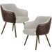 Kit 02 Poltronas Decorativas Pés Palito Jade D02 Linho Bege C-107 Tressê Corano Marrom - Lyam Decor