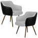 Kit 02 Poltronas Decorativas Pés Palito Jade D02 Linho Cinza C-315 Tressê Corano Preto - Lyam Decor
