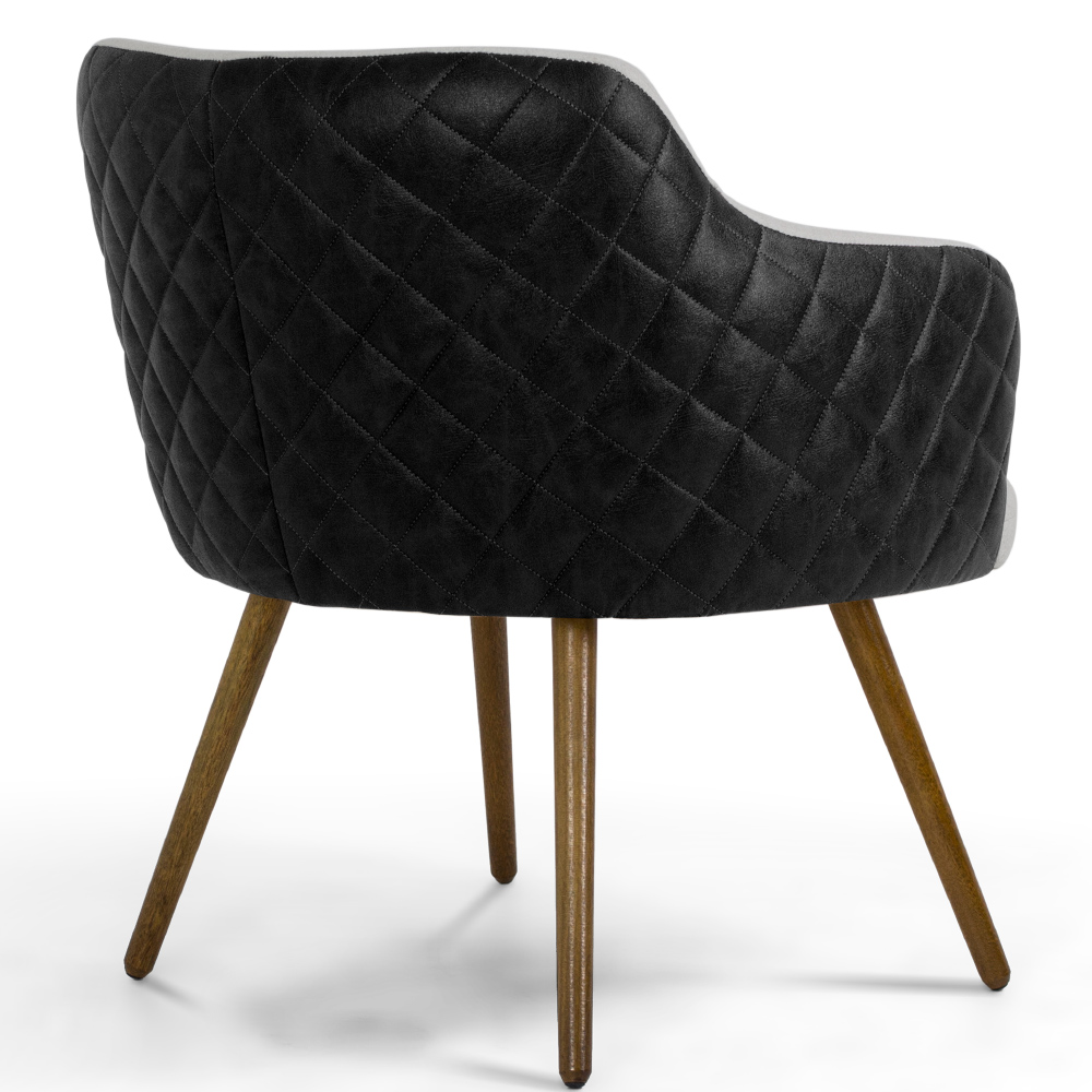 Kit 02 Poltronas Decorativas Pés Palito Jade D02 Linho Cinza C-315 Tressê Corano Preto - Lyam Decor