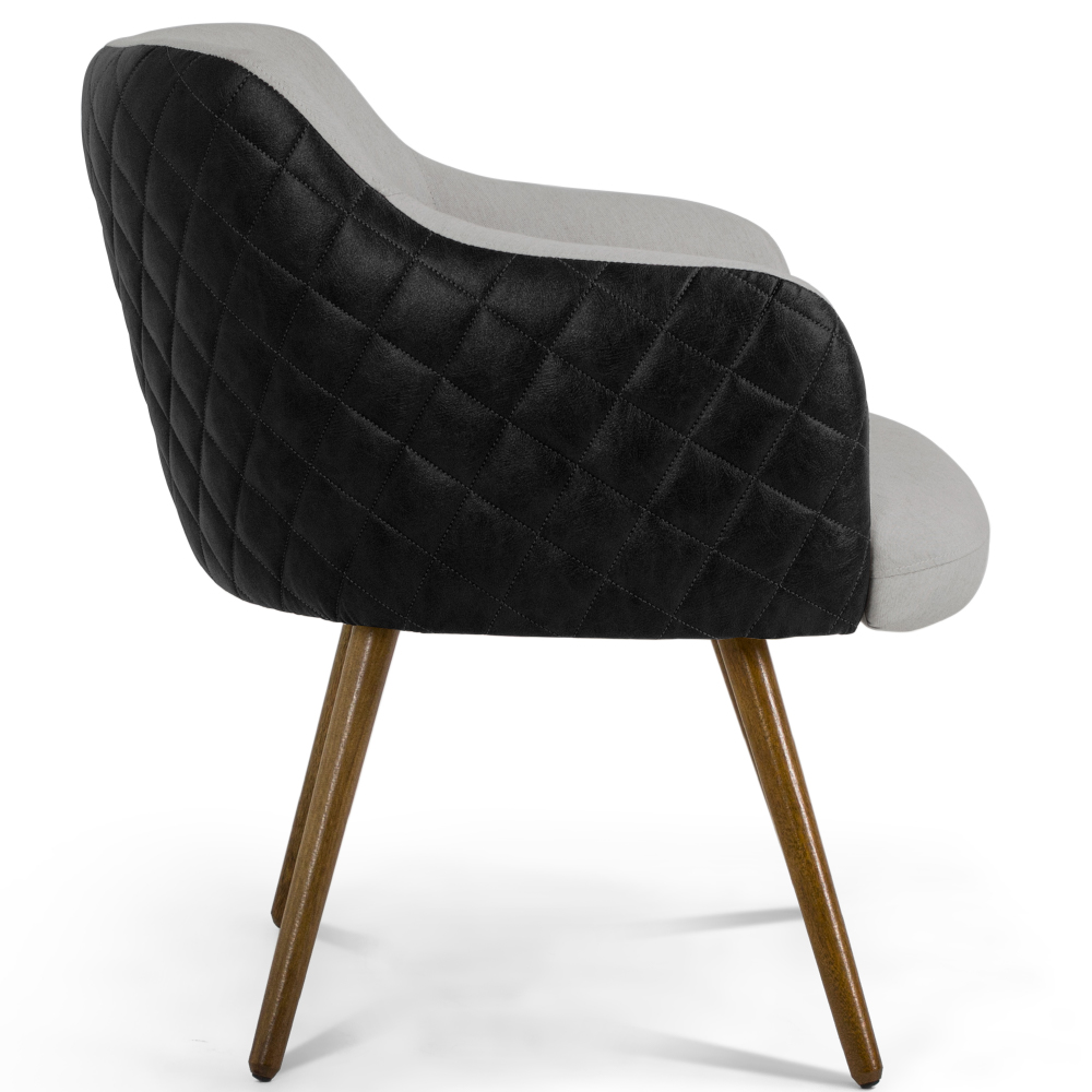 Kit 02 Poltronas Decorativas Pés Palito Jade D02 Linho Cinza C-315 Tressê Corano Preto - Lyam Decor