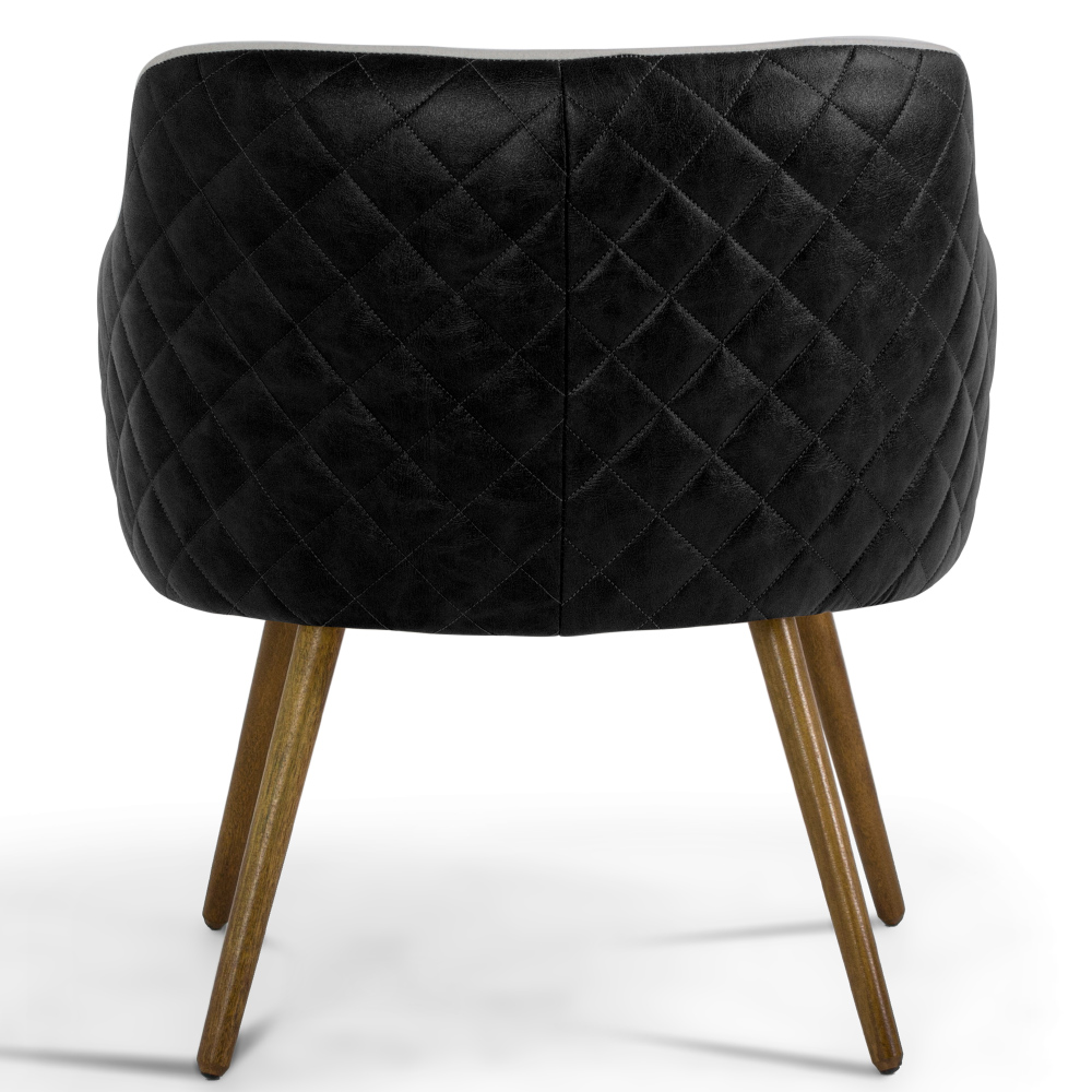 Kit 02 Poltronas Decorativas Pés Palito Jade D02 Linho Cinza C-315 Tressê Corano Preto - Lyam Decor