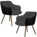 Kit 02 Poltronas Decorativas Pés Palito Jade D02 Linho Cinza C-416 Tressê Corano Preto - Lyam Decor