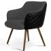 Kit 02 Poltronas Decorativas Pés Palito Jade D02 Linho Cinza C-416 Tressê Corano Preto - Lyam Decor