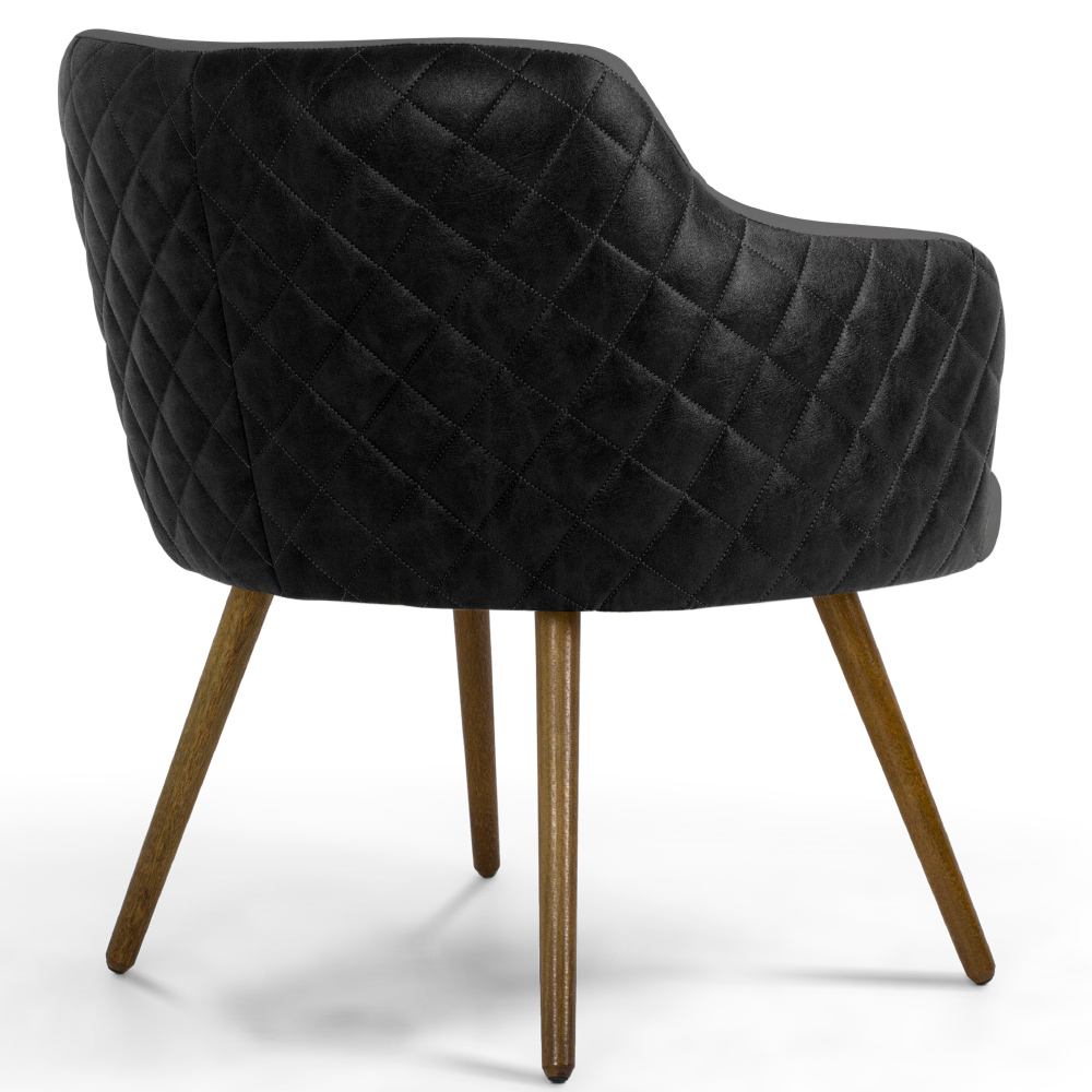 Kit 02 Poltronas Decorativas Pés Palito Jade D02 Linho Cinza C-416 Tressê Corano Preto - Lyam Decor