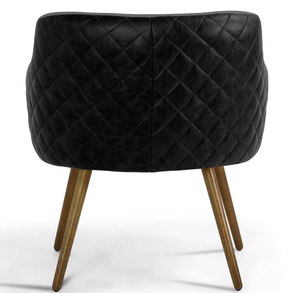 Kit 02 Poltronas Decorativas Pés Palito Jade D02 Linho Cinza C-416 Tressê Corano Preto - Lyam Decor