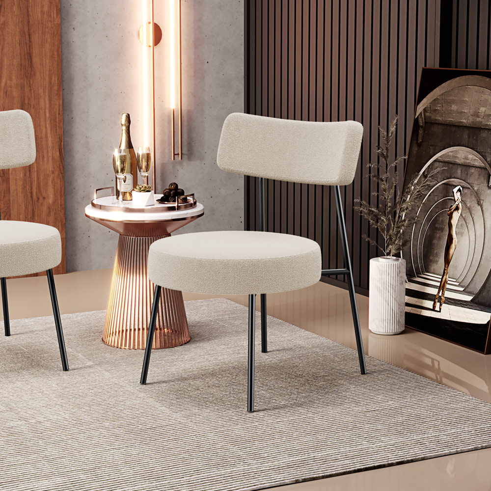 Kit 02 Poltronas Decorativas Para Sala De Estar Base Fixa Londres L02 Bouclê Creme - Lyam