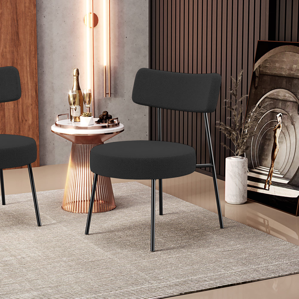 Kit 02 Poltronas Decorativas Para Sala De Estar Base Fixa Londres L02 Bouclê Preto - Lyam