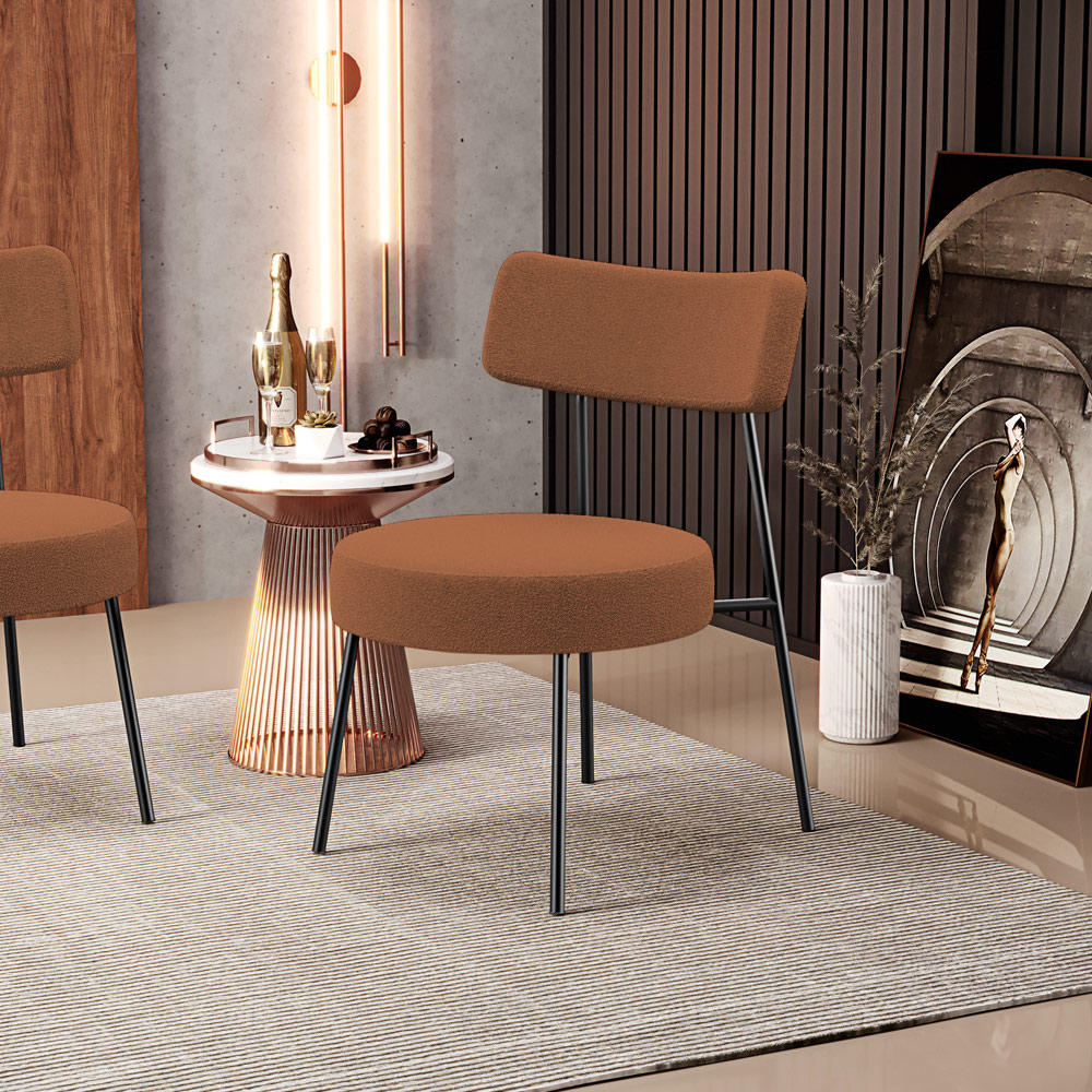 Kit 02 Poltronas Decorativas Para Sala De Estar Base Fixa Londres L02 Bouclê Terracota - Lyam