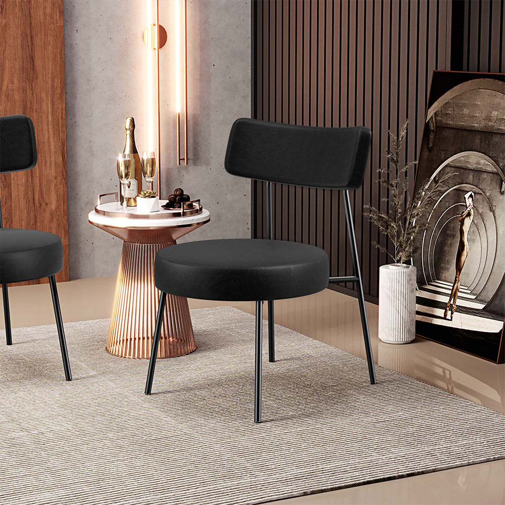 Kit 02 Poltronas Decorativas Para Sala De Estar Base Fixa Londres L02 Couríssimo Preto - Lyam Decor