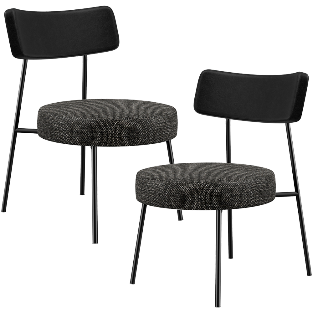 Kit 02 Poltronas Decorativas Para Sala De Estar Base Fixa Londres L02 Couríssimo Preto Linho Chumbo - Lyam