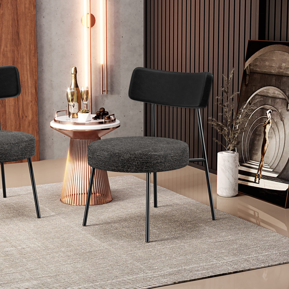 Kit 02 Poltronas Decorativas Para Sala De Estar Base Fixa Londres L02 Couríssimo Preto Linho Chumbo - Lyam