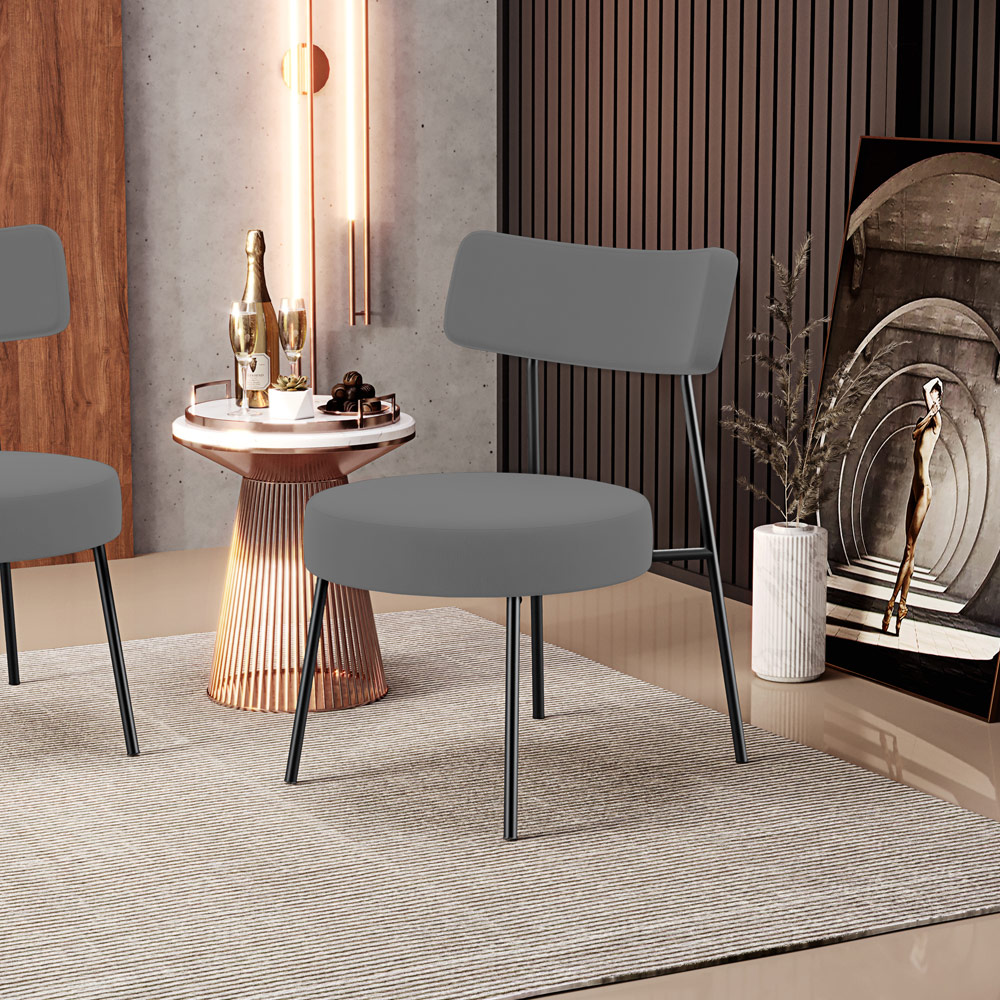 Kit 02 Poltronas Decorativas Para Sala De Estar Base Fixa Londres L02 Suede Cinza - Lyam
