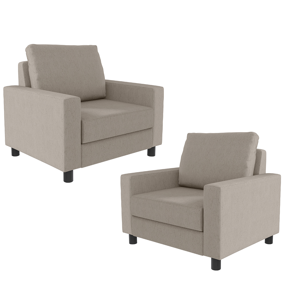 Kit 02 Poltronas Decorativas Para Sala De Estar E Recepção Malta L02 Linho Bege - Lyam Decor