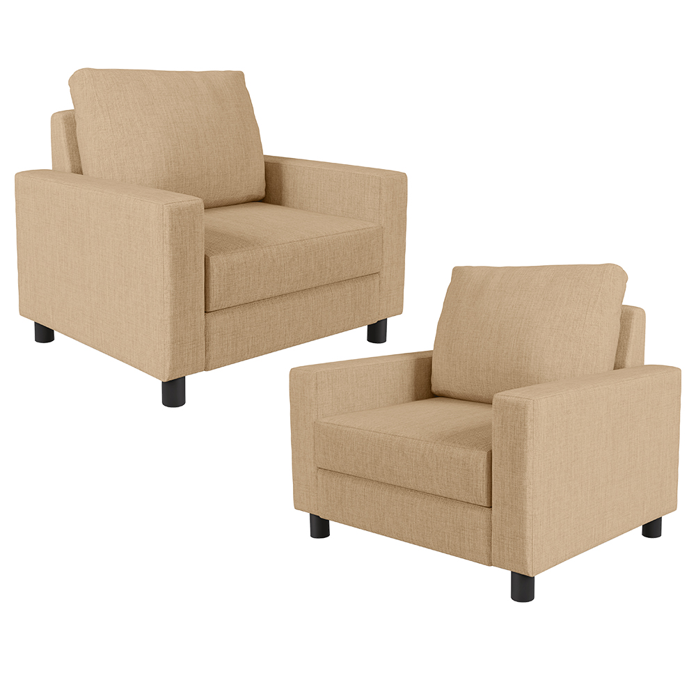 Kit 02 Poltronas Decorativas Para Sala De Estar E Recepção Malta L02 Linho Bege Escuro - Lyam Decor