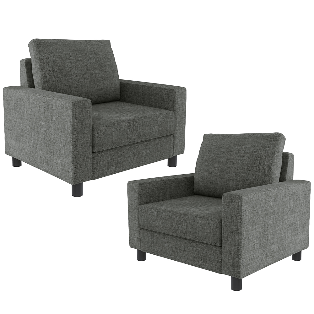 Kit 02 Poltronas Decorativas Para Sala De Estar E Recepção Malta L02 Linho Cinza Escuro - Lyam Decor