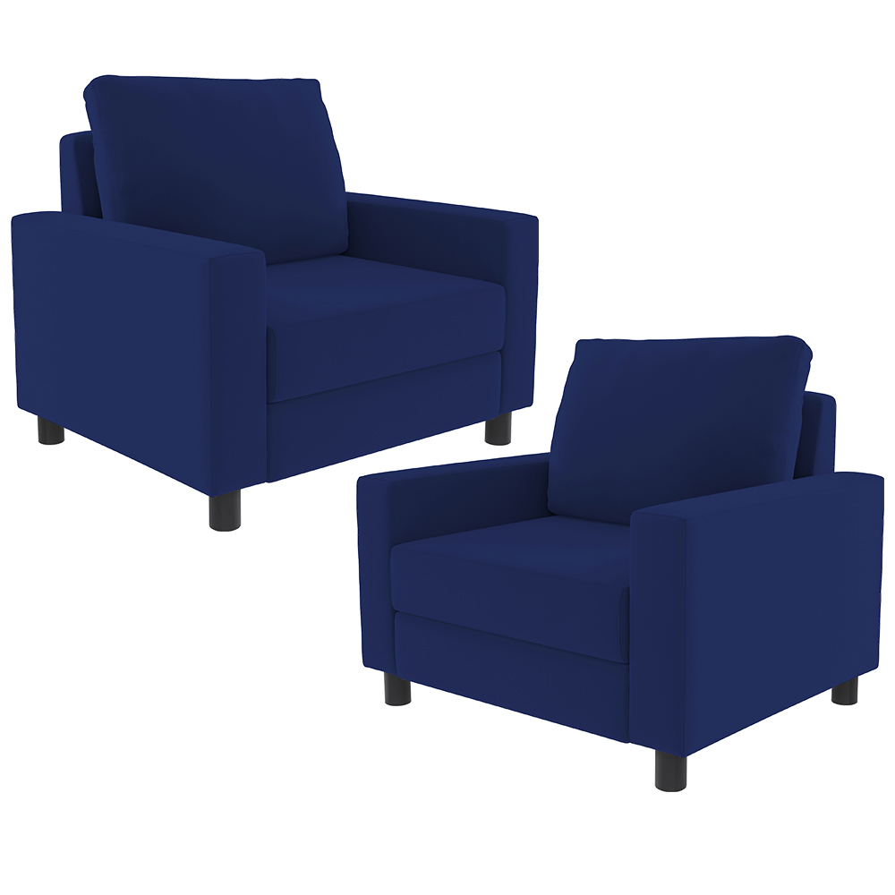 Kit 02 Poltronas Decorativas Para Sala De Estar E Recepção Malta L02 Suede Azul Marinho - Lyam Decor