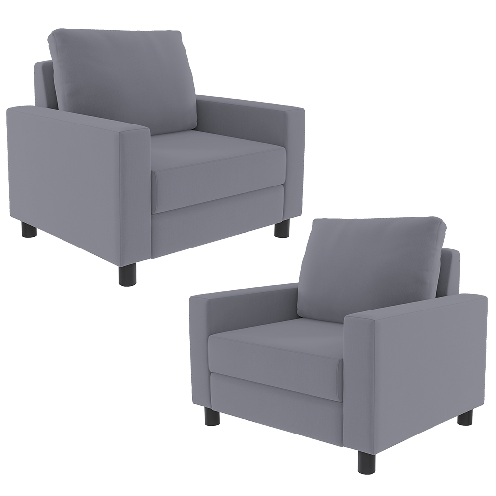 Kit 02 Poltronas Decorativas Para Sala De Estar E Recepção Malta L02 Suede Cinza - Lyam Decor
