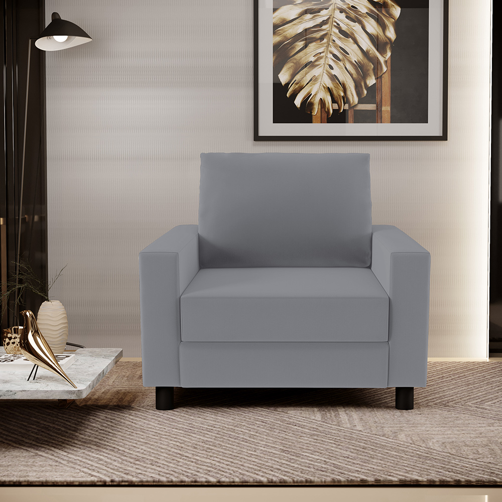 Kit 02 Poltronas Decorativas Para Sala De Estar E Recepção Malta L02 Suede Cinza - Lyam Decor