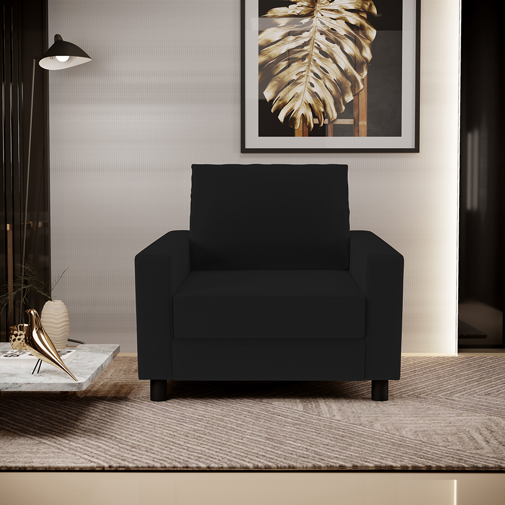 Kit 02 Poltronas Decorativas Para Sala De Estar E Recepção Malta L02 Suede Preto - Lyam Decor