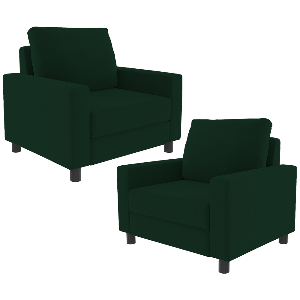 Kit 02 Poltronas Decorativas Para Sala De Estar E Recepção Malta L02 Suede Verde Musgo - Lyam Decor