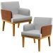 Kit 02 Poltronas Decorativas Para Sala Estar Beatriz W01 Linho Cinza Couríssimo Camel - Lyam Decor