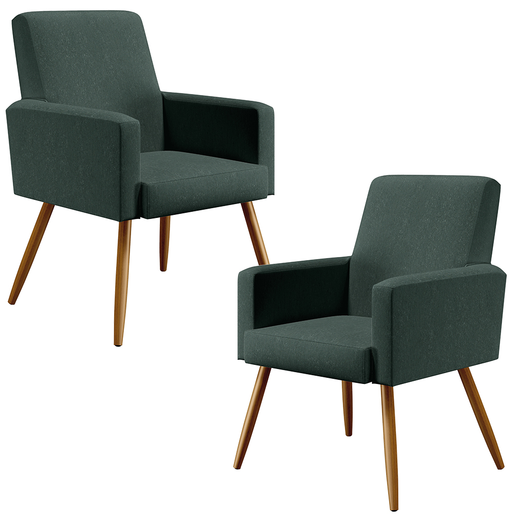 Kit 02 Poltronas Decorativas Para Sala Estar Maria W01 Pés Palito Linho Verde Musgo - Lyam Decor
