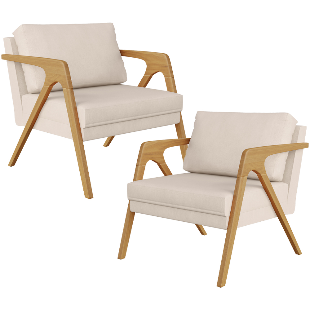 Kit 02 Poltronas Decorativas Para Sala Estar Pietra Estrutura De Madeira L02 Suede Bege - Lyam Decor