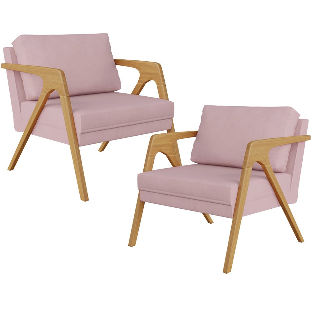 Kit 02 Poltronas Decorativas Para Sala Estar Pietra Estrutura De Madeira L02 Suede Rosê - Lyam Decor