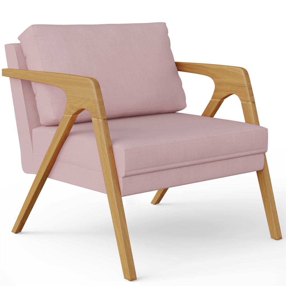 Kit 02 Poltronas Decorativas Para Sala Estar Pietra Estrutura De Madeira L02 Suede Rosê - Lyam Decor