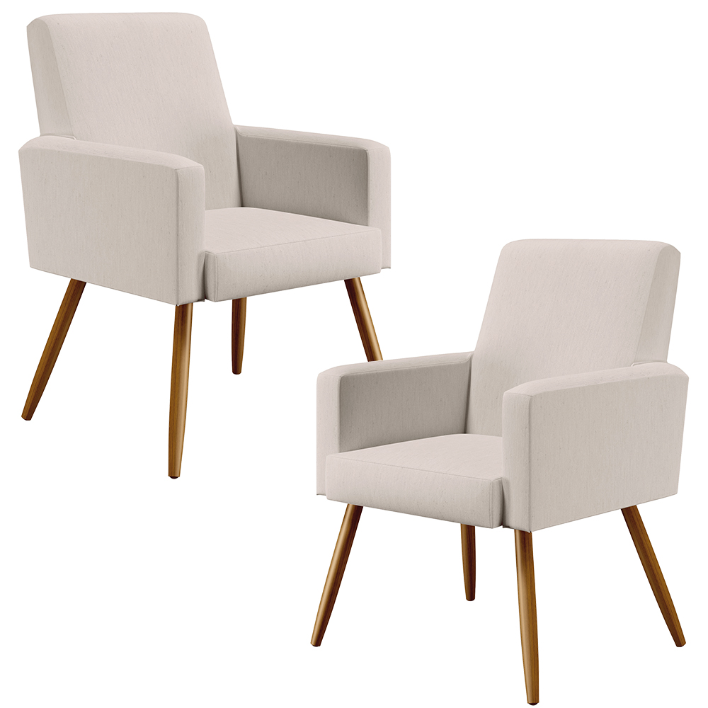 Kit 02 Poltronas Decorativas Para Sala Estar e Recepção Maria W01 Pés Palito Linho Cru - Lyam Decor