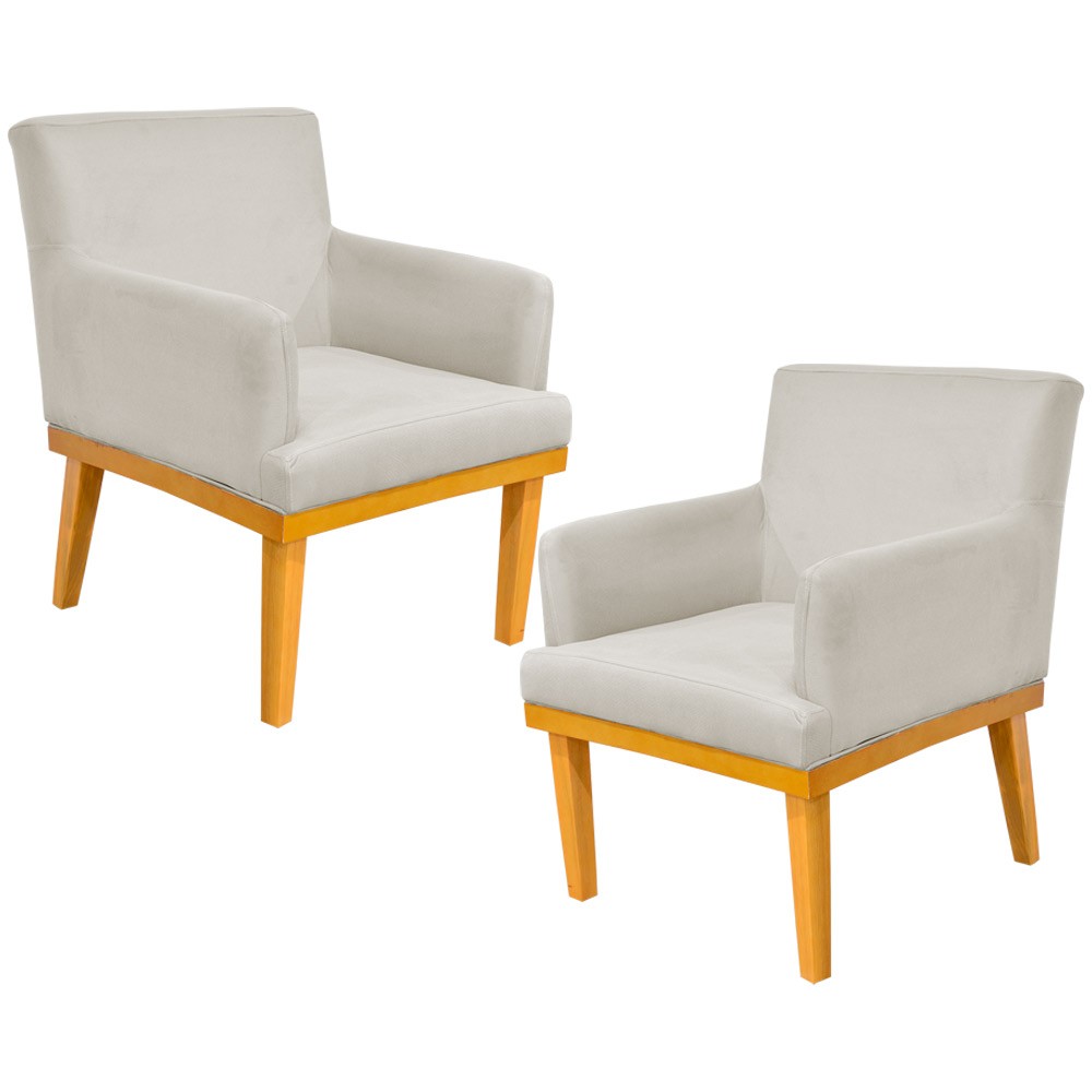Kit 02 Poltronas Decorativas Para Sala de Estar Base Mel Beatriz W01 Suede Bege - Lyam Decor