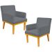 Kit 02 Poltronas Decorativas Para Sala de Estar Base Mel Beatriz W01 Suede Cinza - Lyam Decor